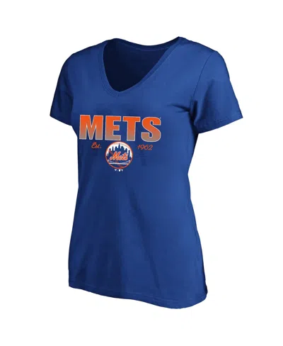 Fanatics Women's Royal New York Mets Plus Size Wordmark V-neck T-shirt In Blue