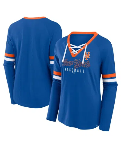 Fanatics Women's Royal New York Mets Won Done Raglan Lace-up Long Sleeve T-shirt