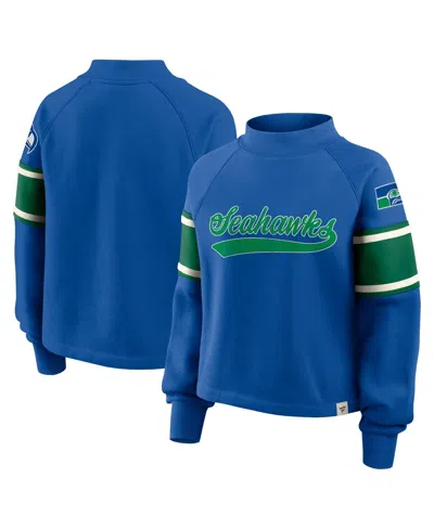 Fanatics Women's Royal Seattle Seahawks Oversized Hometown Toss Sweep Mock Neck Pullover Hoodie In Blue