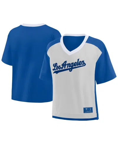 Fanatics Women's Royal/graphite Los Angeles Dodgers Oversized Race To Win V-neck T-shirt In Multi