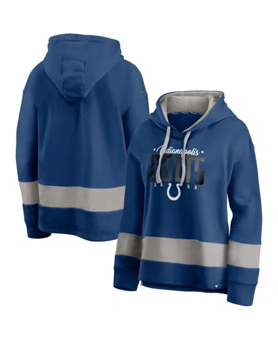 Fanatics Women's Royal/gray Indianapolis Colts Huddle Up Fundamental Fleece Color Block Pullover Hoodie In Multi