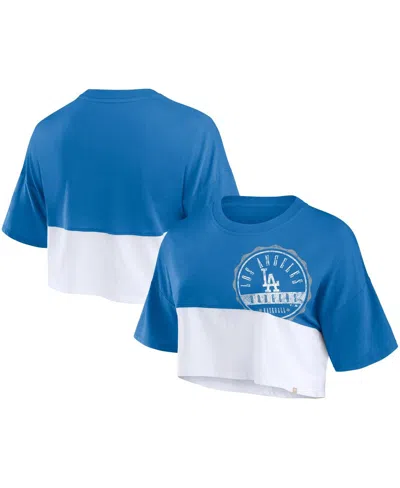 Fanatics Women's Royal/white Los Angeles Dodgers Color Split Boxy Cropped T-shirt In Royal,white
