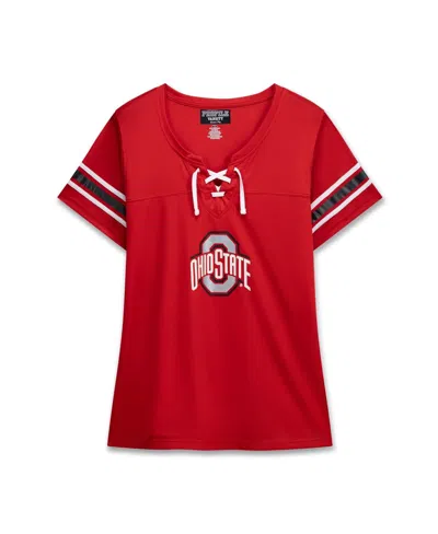 Fanatics Women's Scarlet Ohio State Buckeyes Plus Size Mesh Overlay Lace-up Jersey T-shirt In Red
