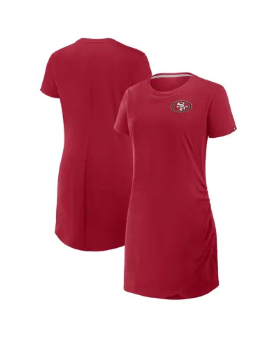 Fanatics Women's Scarlet San Francisco 49ers Ruched Drape T-shirt Dress In Red