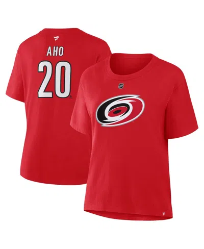 Fanatics Women's Sebastian Aho Red Carolina Hurricanes Authentic Stack Name Number T-shirt