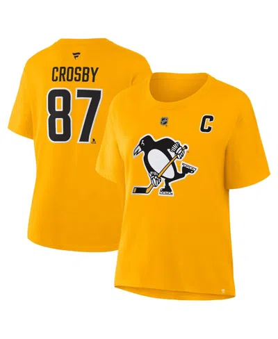 Fanatics Women's Sidney Crosby Gold Pittsburgh Penguins Authentic Stack Name And Number T-shirt In Yellow