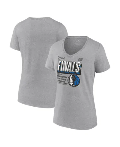 Fanatics Women's Heather Gray Dallas Mavericks 2024 Western Conference Champions Locker Room Plus Size V-neck In Steel