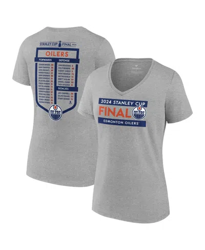 Fanatics Women's Heather Gray Edmonton Oilers 2024 Stanley Cup Final Plus Size V-neck Roster T-shirt In Steel