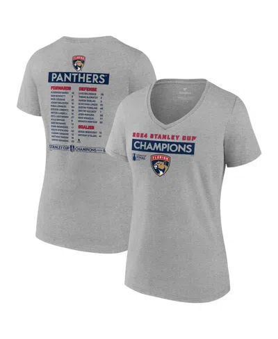 Fanatics Women's Steel Florida Panthers 2024 Stanley Cup Champions Roster V-neck T-shirt