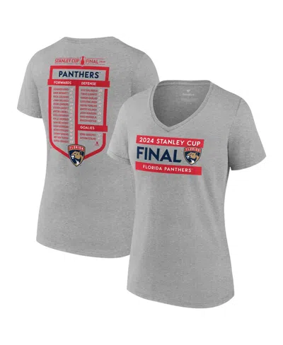 Fanatics Women's Heather Gray Florida Panthers 2024 Stanley Cup Final Plus Size V-neck Roster T-shirt In Steel