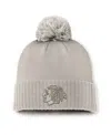 Fanatics Women's Tan Chicago Blackhawks Authentic Pro Road Cuffed Knit Hat With Pom In Tan