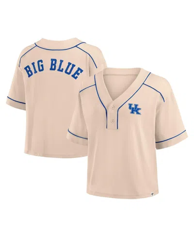 Fanatics Women's Tan Kentucky Wildcats Oversized Dominant Force Cropped V-neck T-shirt In Brown