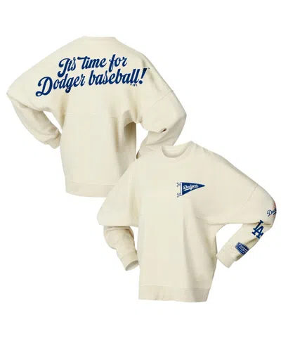 Fanatics Women's Tan Los Angeles Dodgers Pennant Flag Branded Fleece Pullover Sweatshirt In Brown