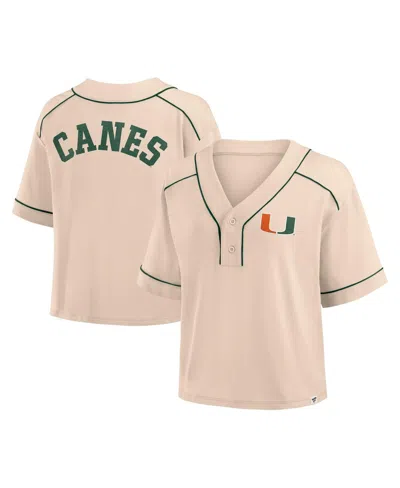 Fanatics Women's Tan Miami Hurricanes Oversized Dominant Force Cropped V-neck T-shirt In Neutral