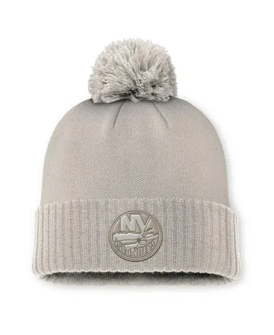 Fanatics Women's Tan New York Islanders Authentic Pro Road Cuffed Knit Hat With Pom In Brown