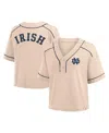 Fanatics Women's Tan Notre Dame Fighting Irish Oversized Dominant Force Midi V-neck T-shirt In Tan