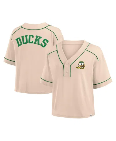 Fanatics Women's Tan Oregon Ducks Oversized Dominant Force Cropped V-neck T-shirt In Pink