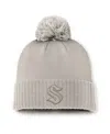 Fanatics Women's Tan Seattle Kraken Authentic Pro Road With Pom Cuffed Knit Hat In Tan