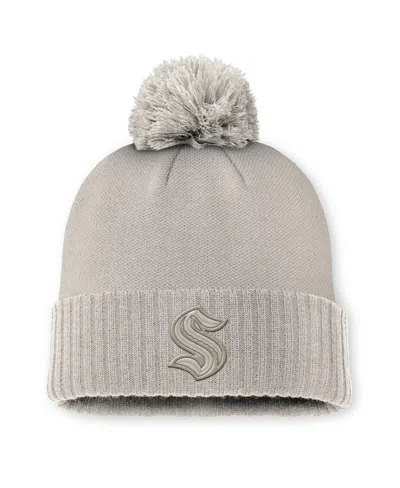 Fanatics Women's Tan Seattle Kraken Authentic Pro Road With Pom Cuffed Knit Hat
