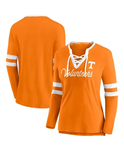 Fanatics Women's Tennessee Orange Tennessee Volunteers Block Party Script Lace-up V-neck Long Sleeve T-shirt