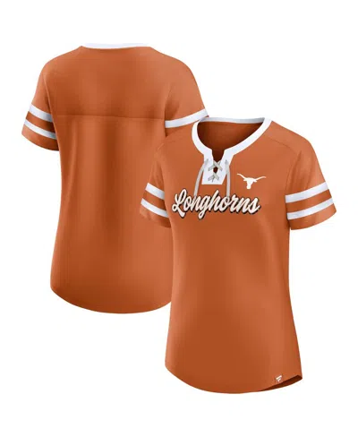 Fanatics Women's Texas Orange Texas Longhorns Iconic Athena Lace-up T-shirt In Burnt Orange