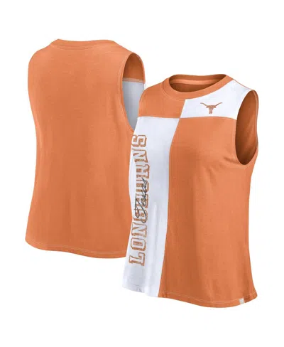 Fanatics Women's Texas Orange/white Texas Longhorns Colorblock High Neck Tank Top In Burnt Orange,white