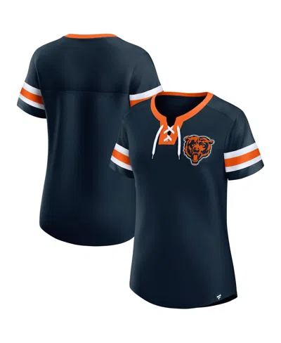 Fanatics Women's True Navy Chicago Bears Lace-up Bling T-shirt In Blue