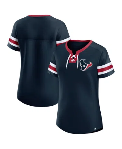 Fanatics Women's True Navy Houston Texans Lace-up Bling T-shirt In Blue