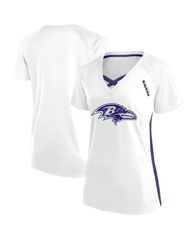 Fanatics Women's White Baltimore Ravens Plus Size Glitter Lace-up V- Neck T-shirt