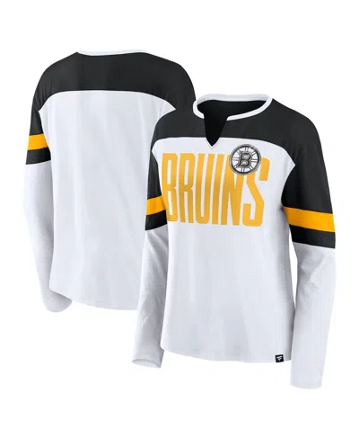 Fanatics Women's White Boston Bruins Frozen Long Sleeve Notch Neck T-shirt In White,black