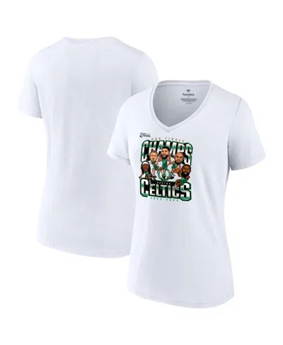 Fanatics Women's White Boston Celtics 2024 Nba Finals Champions Pull Up Jumper Caricature V-neck T-shirt