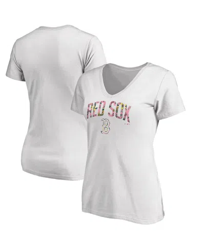 Fanatics Women's White Boston Red Sox Floral Arched Logo V-neck T-shirt