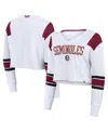 Fanatics Women's White Florida State Seminoles Training Camp Cropped Long Sleeve V-neck Fashion Top In Animal Print