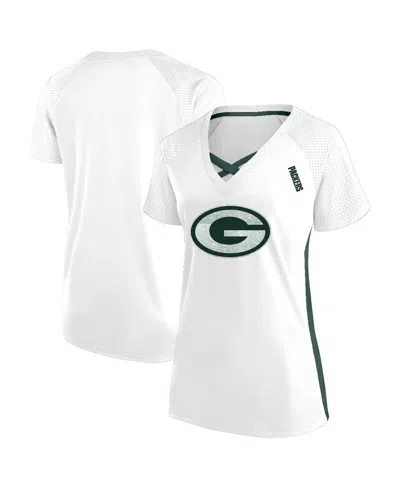 Fanatics Women's White Green Bay Packers Plus Size Glitter Lace-up V- Neck T-shirt