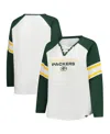 Fanatics Women's White/green Green Bay Packers Redzone Blitz Package Raglan Lace-up V-neck Long Sleeve T-shir In Multi