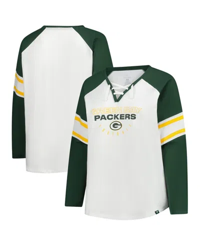 FANATICS WOMEN'S WHITE GREEN BAY PACKERS PLUS SIZE REDZONE LACE UP LONG SLEEVE T-SHIRT