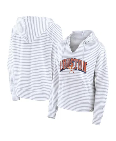 Fanatics Women's White Houston Astros Striped Fundamentals Notch Neck Pullover Hoodie In White,gray