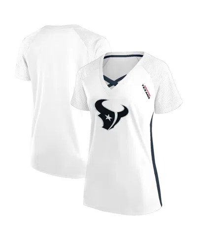 Fanatics Women's White Houston Texans Plus Size Glitter Lace-up V- Neck T-shirt