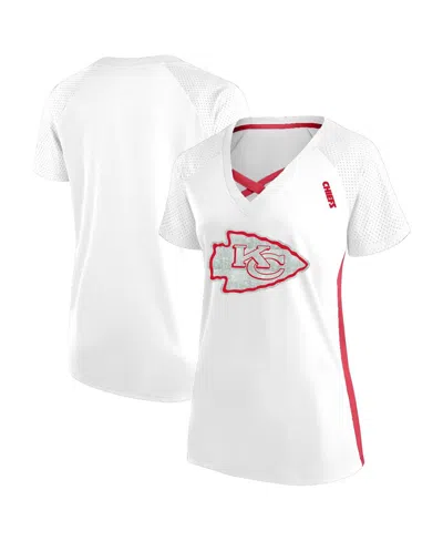 Fanatics Women's White Kansas City Chiefs Plus Size Glitter Lace-up V- Neck T-shirt