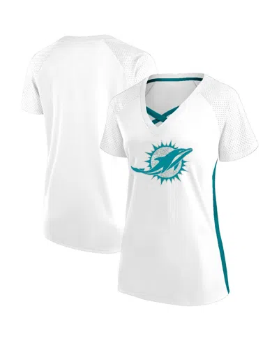 Fanatics Women's White Miami Dolphins Plus Size Glitter Lace-up V-neck T-shirt