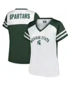 Fanatics Women's White Michigan State Spartans Plus Size Rhinestone Glitter Sleeve Stripe V-neck T-shirt In White