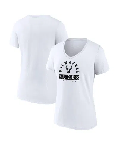 Fanatics Women's White Milwaukee Bucks Bench Warmer V-neck T-shirt