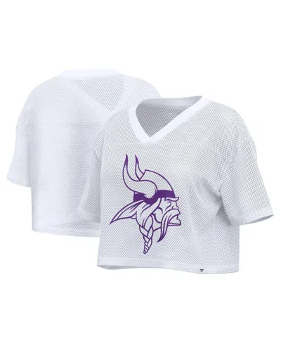 Fanatics Women's White Minnesota Vikings Oversized Mesh Cropped V-neck Jersey