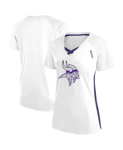 Fanatics Women's White Minnesota Vikings Plus Size Glitter Lace-up V- Neck T-shirt