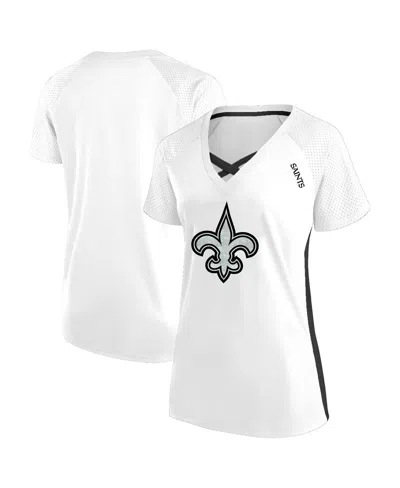 Fanatics Women's White New Orleans Saints Plus Size Glitter Lace-up V- Neck T-shirt