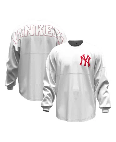 Fanatics Women's White New York Yankees Baseball Stitch Spirit Jersey Long Sleeve T-shirt