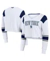 Fanatics Women's White New York Yankees Stretch Cropped Fashion Long Sleeve T-shirt