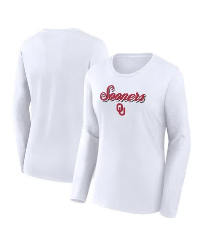 Fanatics Women's White Oklahoma Sooners Double Team Script Long Sleeve T-shirt