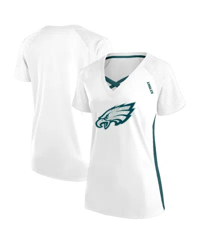 Fanatics Women's White Philadelphia Eagles Plus Size Glitter Lace-up V- Neck T-shirt