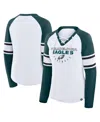 Fanatics Women's White/green Philadelphia Eagles Redzone Blitz Package Raglan Lace-up V-neck Long Sleeve T-sh In Multi